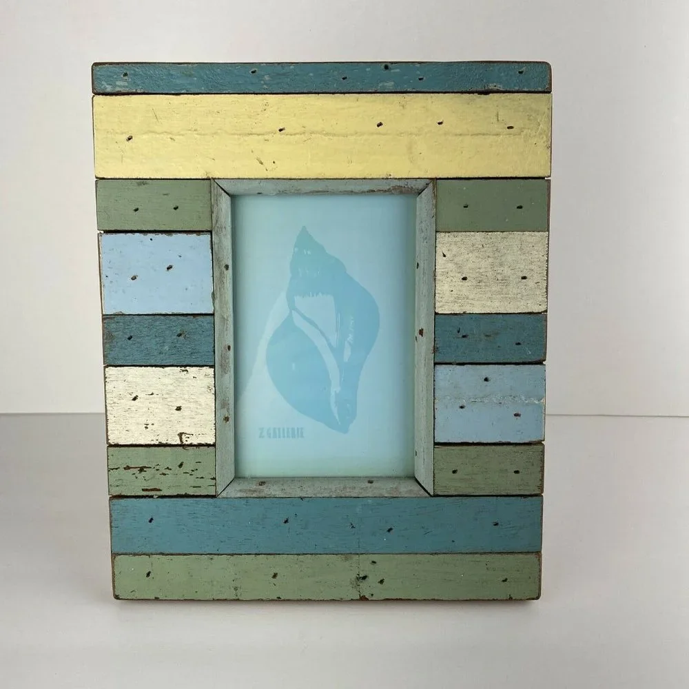 Z Gallerie 4 x 6 Picture Frame Distressed Painted Wooden Beach Ocean Theme